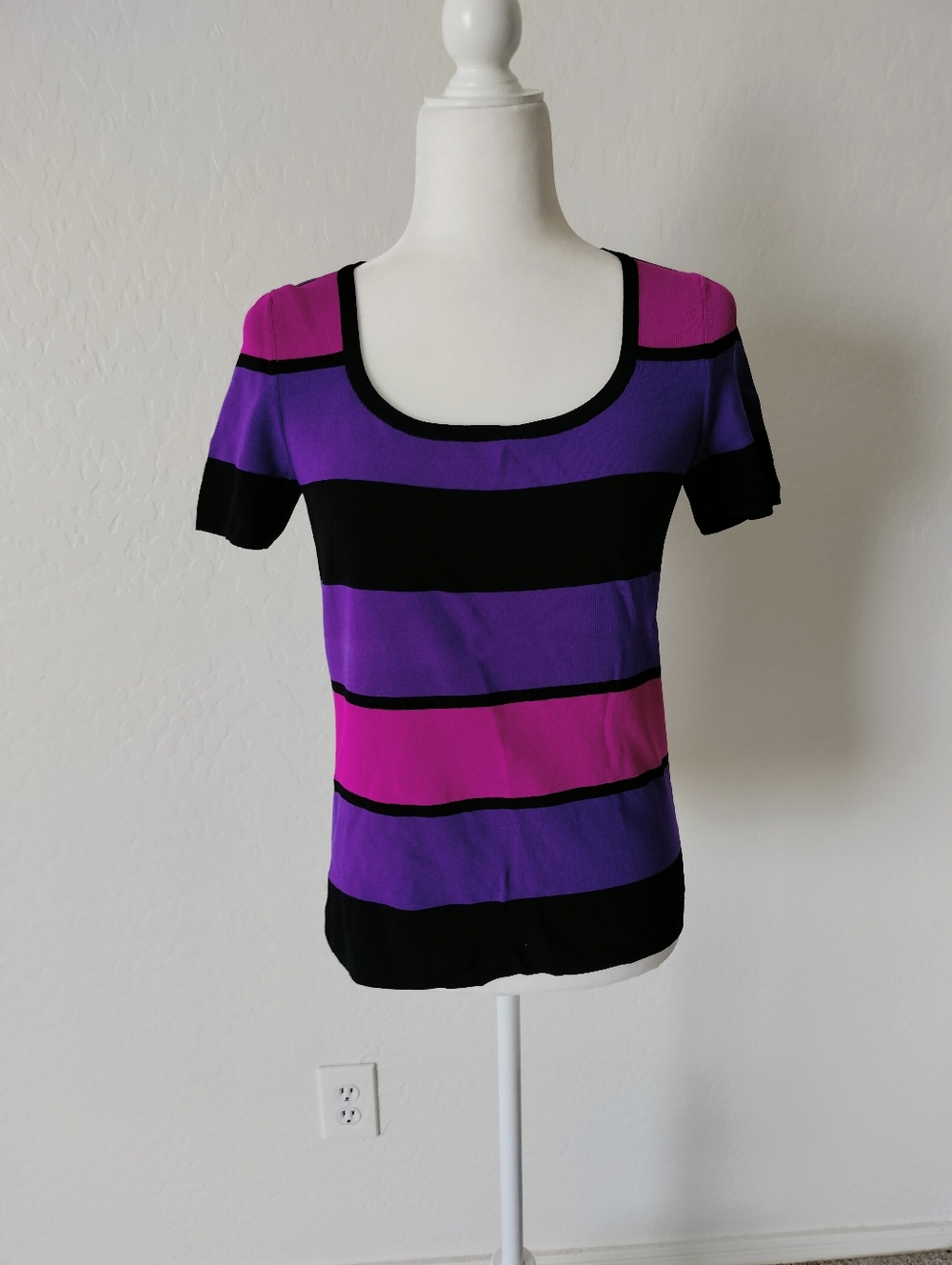 Pink, Purple And Black Stripe Knit Tee